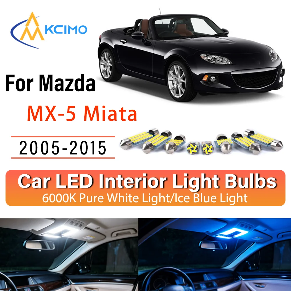 Pour Mazda MX-5 Miata 2005-2015 – Kit de remplacement d'ampoules LED intérieures sans fil à éclairage constant – Installation directe pour plafonnier et éclairage de coffre