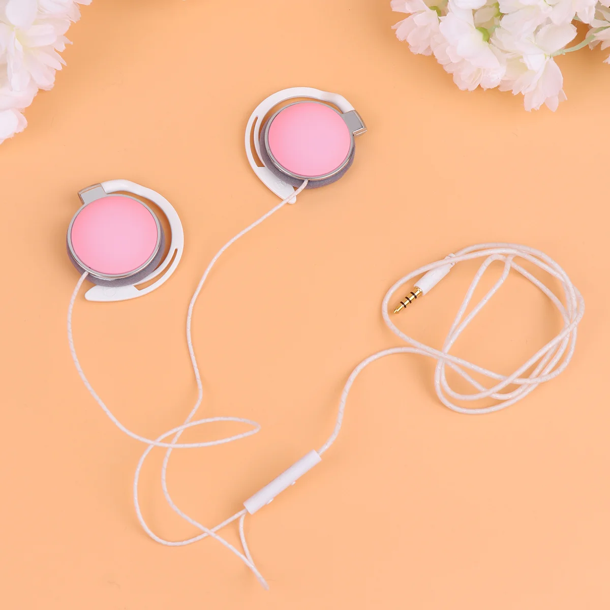 

Pink -Aural Earphone Sports Headset Wired Noise Reduction Sweat Resistant Lightweight Long Elastic Wire Mic