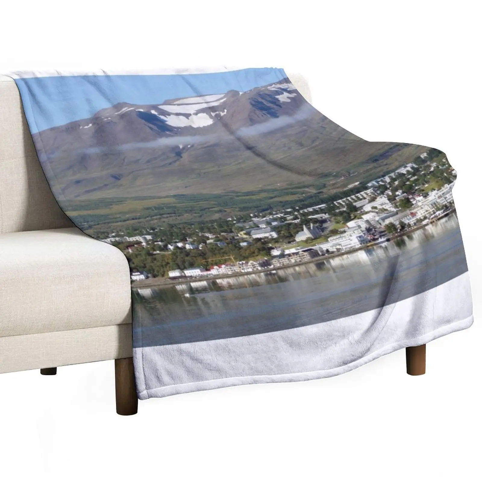 

Akureyri, Iceland, Panorama Throw Blanket Luxury Blanket Dorm Room Essentials