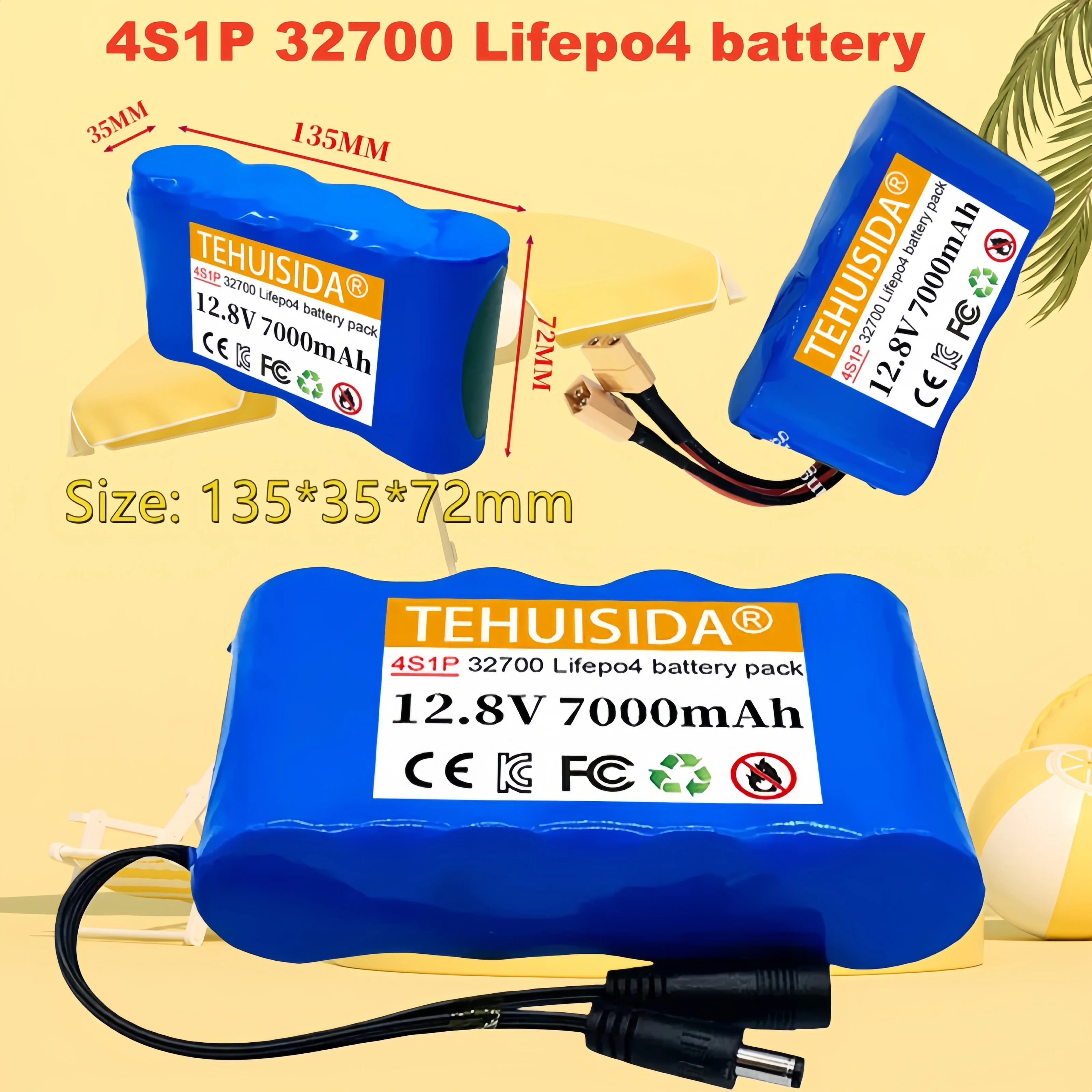 

Lifepo4 32700 Battery Pack 4S1P 12.8V 7000mAh with 4S 40A Balanced BMS for Electric Boat and Uninterrupted Power Supply 12V