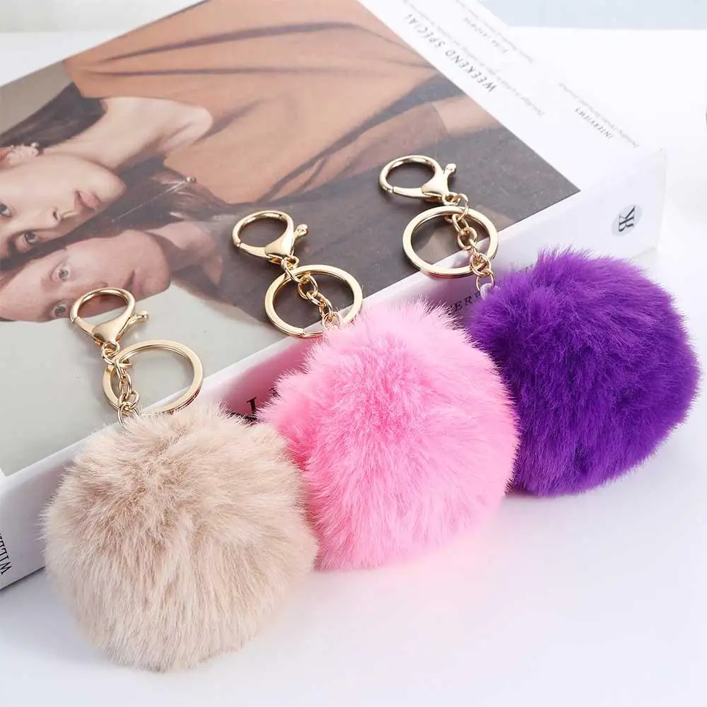 Pompom Key Ring Jewelry Ornaments Handbag Charms Car Keyring Key Holder Car Keyring Pom Fluffy Key Chains Fur Ball Keychain