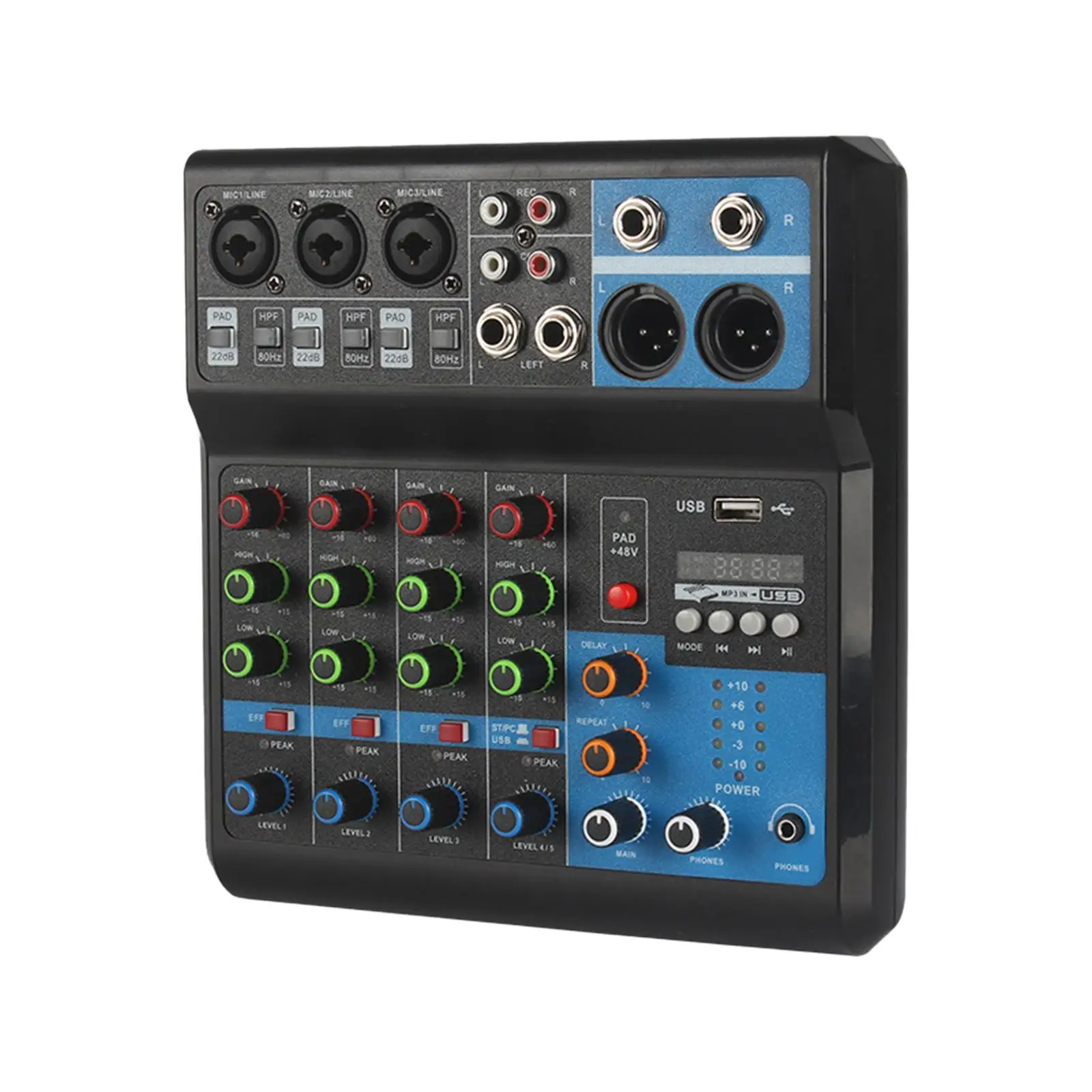 Tablero mezclador de DJ, mezclador Digital portátil de 5 CANALES, enchufe estadounidense negro, conectar directamente al ordenador, puerto USB, carcasa resistente a impactos