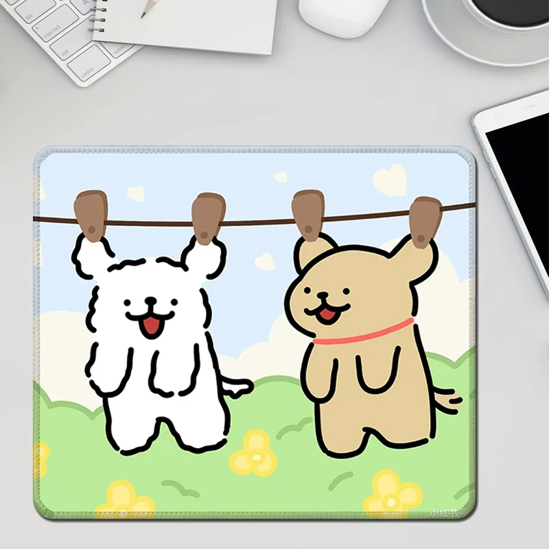 Cartoon Line Dog Maltese Puppy Dog Kleines Mauspad, Gaming-Mauspad, PU-Leder, Computer-Tastatur, Tisch- und Schreibtischunterlage