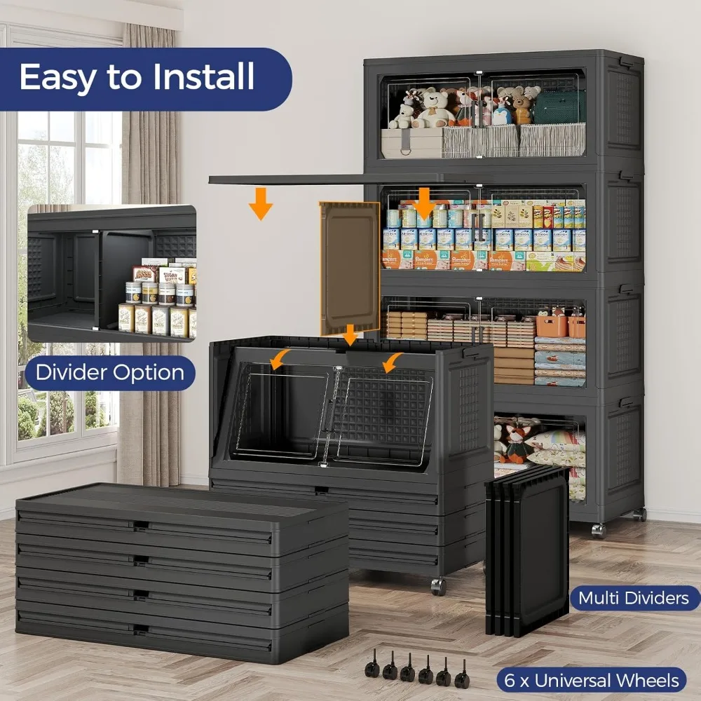 صناديق تخزين كبيرة جدًا سعة 200 جالون مع أغطية، ومنظمات وأدراج خزانة سعة 800 لترًا، وصناديق تخزين قابلة للطي على Wh