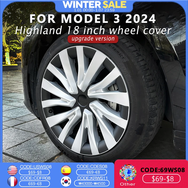 4PCS HubCap Car for Tesla Model 3 Highland 2024 Performance 18 Inch Wheel Cap Replacement Automobile Full Rim Cover  Accessories