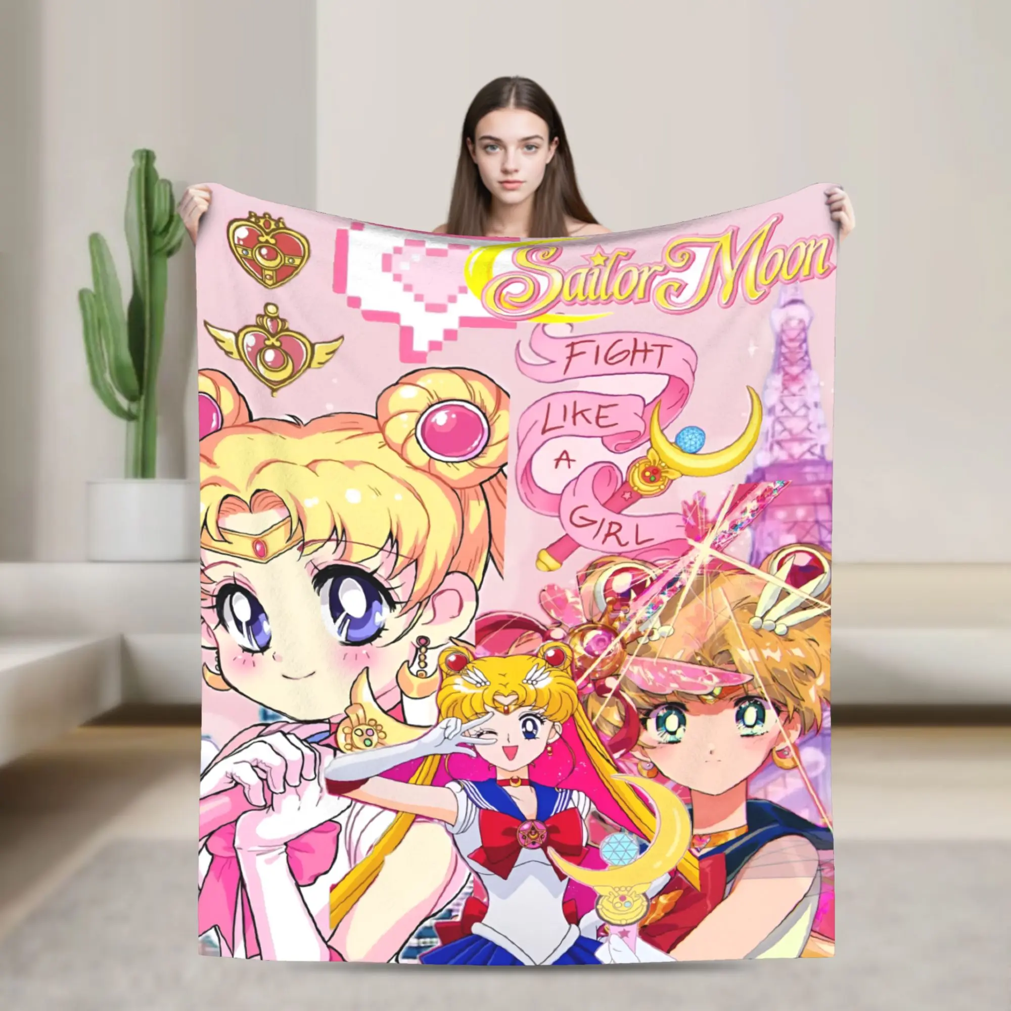 Custom Sofa Fleece S-Sailors M-Moons Japan Comic Throw Blanket Warm Flannel  Blankets for Bedding Travel Couch Quilt