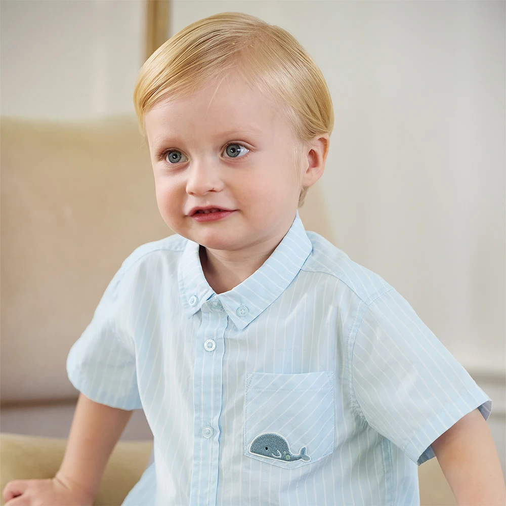 Dave Bella Boys Blouse Summer Blue Striped Shirt Children Clothes Cool Fashion Elegant Casual Short Sleeve Outdoor Top DB2261963