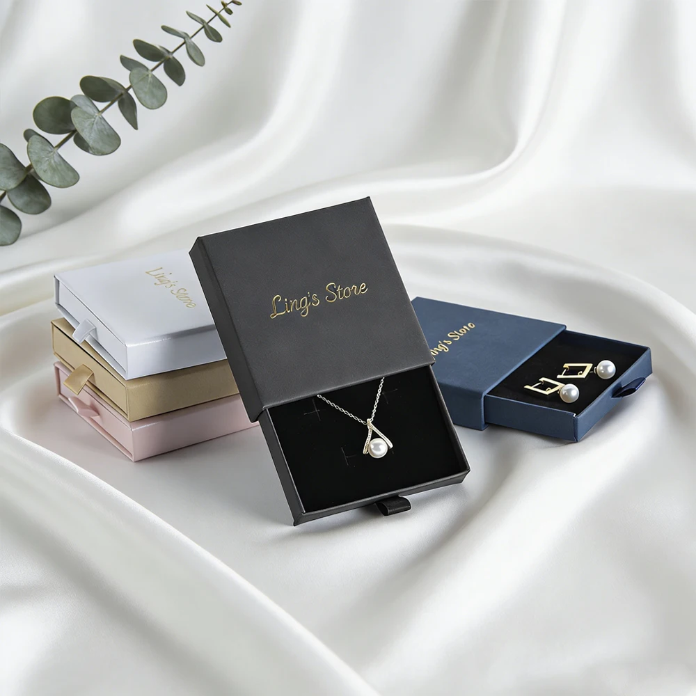 

50Pcs Personalized Logo Jewelry Gift Packaging Box Earrings Rings Necklace Bracelet Organizer Jewellery Drawer Pull-Out Bag Case