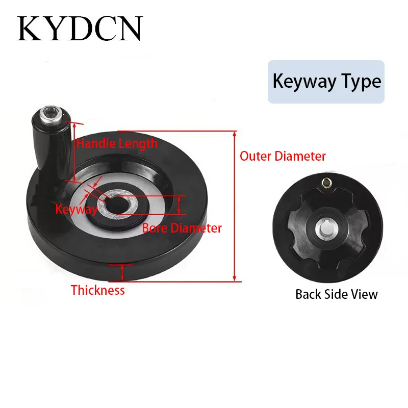 Back Wave Hand Wheel with Revolving Handle Keyway/Set Screw Inner Hole 8-20mm Machine Tool Hand Wheel for  CNC Machinery Parts