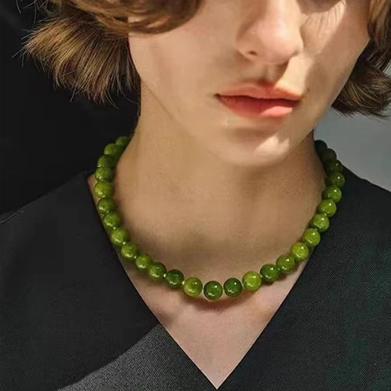 Natuurlijke Groene Steen Ronde Kralen Ketting Franse Mode Sieraden Voor Meisjes Dames Sexy Sleutelbeen Ketting Luxe Accessoires