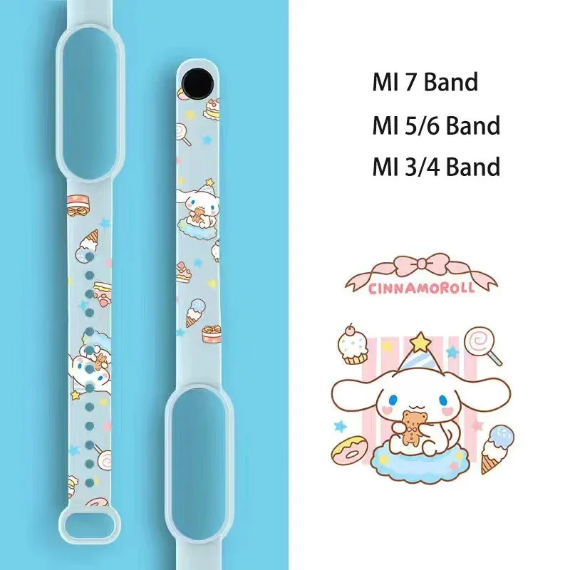 Sanrio Kuromi Girls Cartoon Strap per Xiaomi Mi Band 7 6 3 5 4 Kawaii Anime Cinnamoroll cinturino di ricambio braccialetto braccialetto