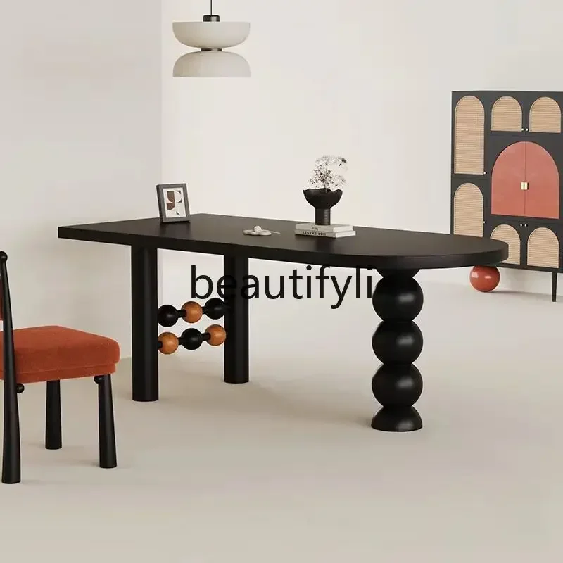 

French retro solid wood dining table household small apartment rectangular dining table creative antique personalized table