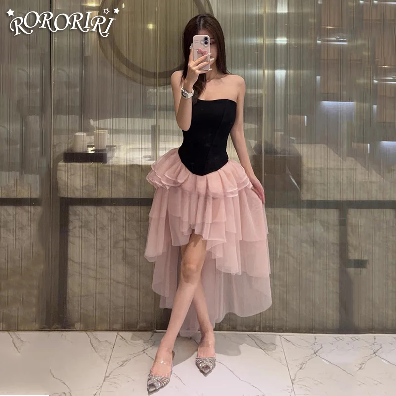 

Женская тюлевая юбка RORORIRI с шлейфом, розовая, в стиле кокетка, с эластичной талией, асимметричная, с оборками, многоярусная, с высоким и низким подолом, летняя юбка-пачка