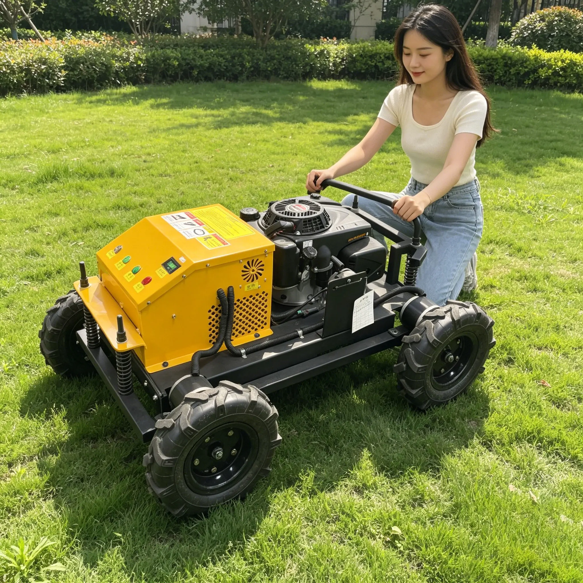 

Customized hot-selling remote-controlled tracked lawn mower cuts through thick grass and completes tasks quickly