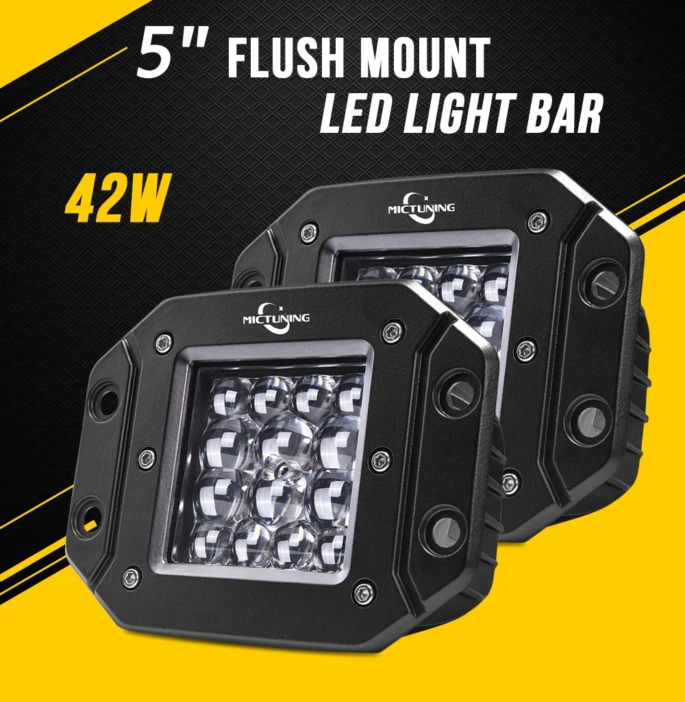 MICTUNING 2pcs 5 Inch 42W LED Work Light High Power Waterproof Spot Beam Fog Lights For 4X4 Offroad Vehicle Truck Driving Light