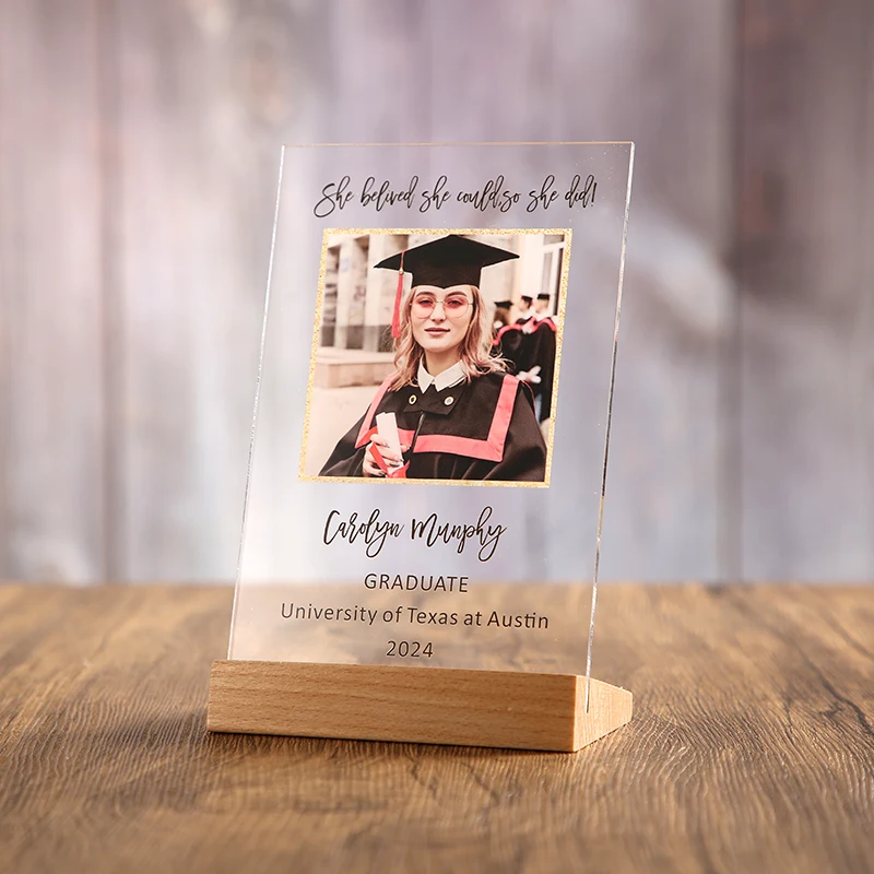 Personalized Wood Stand Graduating University Class of 2024 High School Congratulate Gift