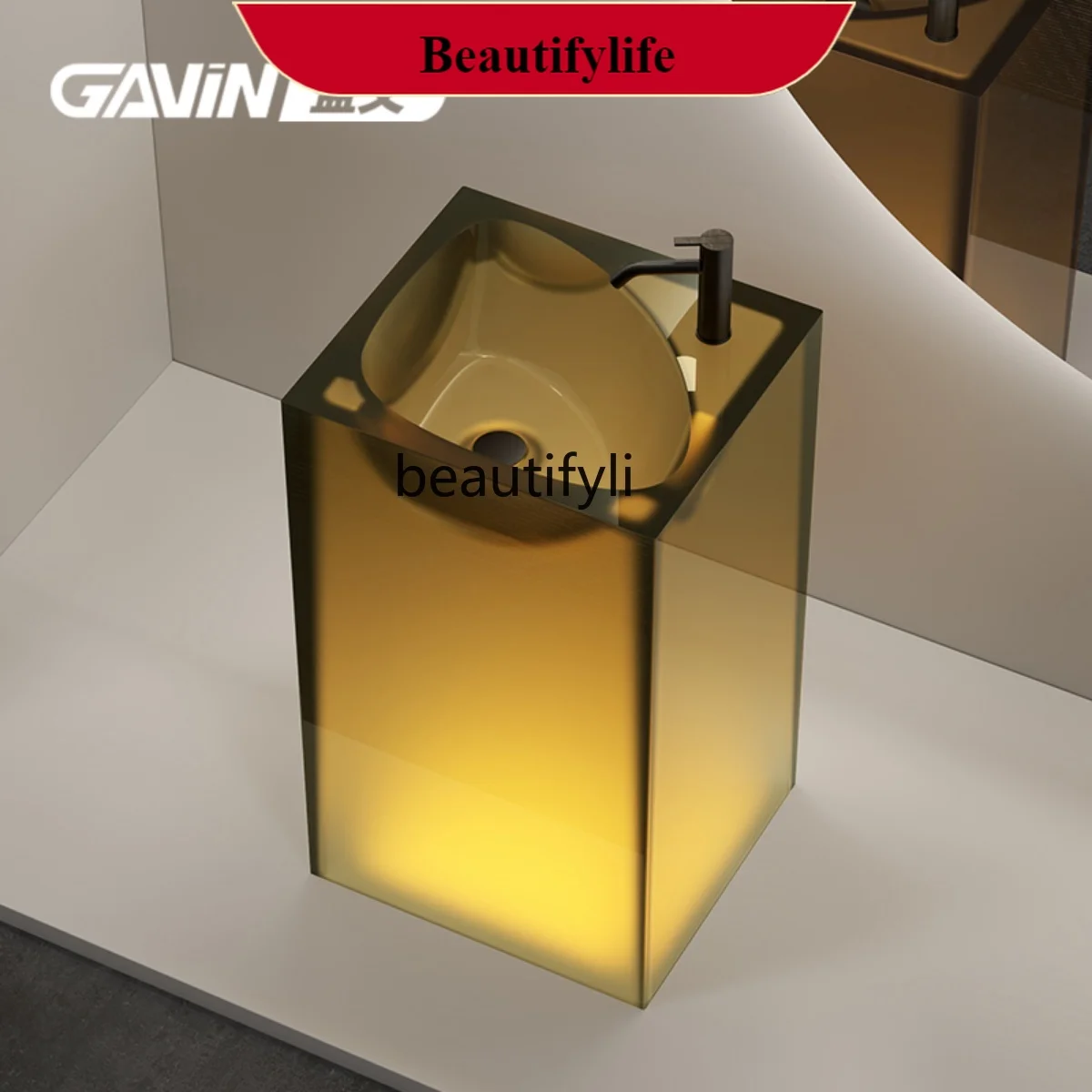 

B185 Column basin integrated floor-to-ceiling wash basin transparent resin hotel wash table customization