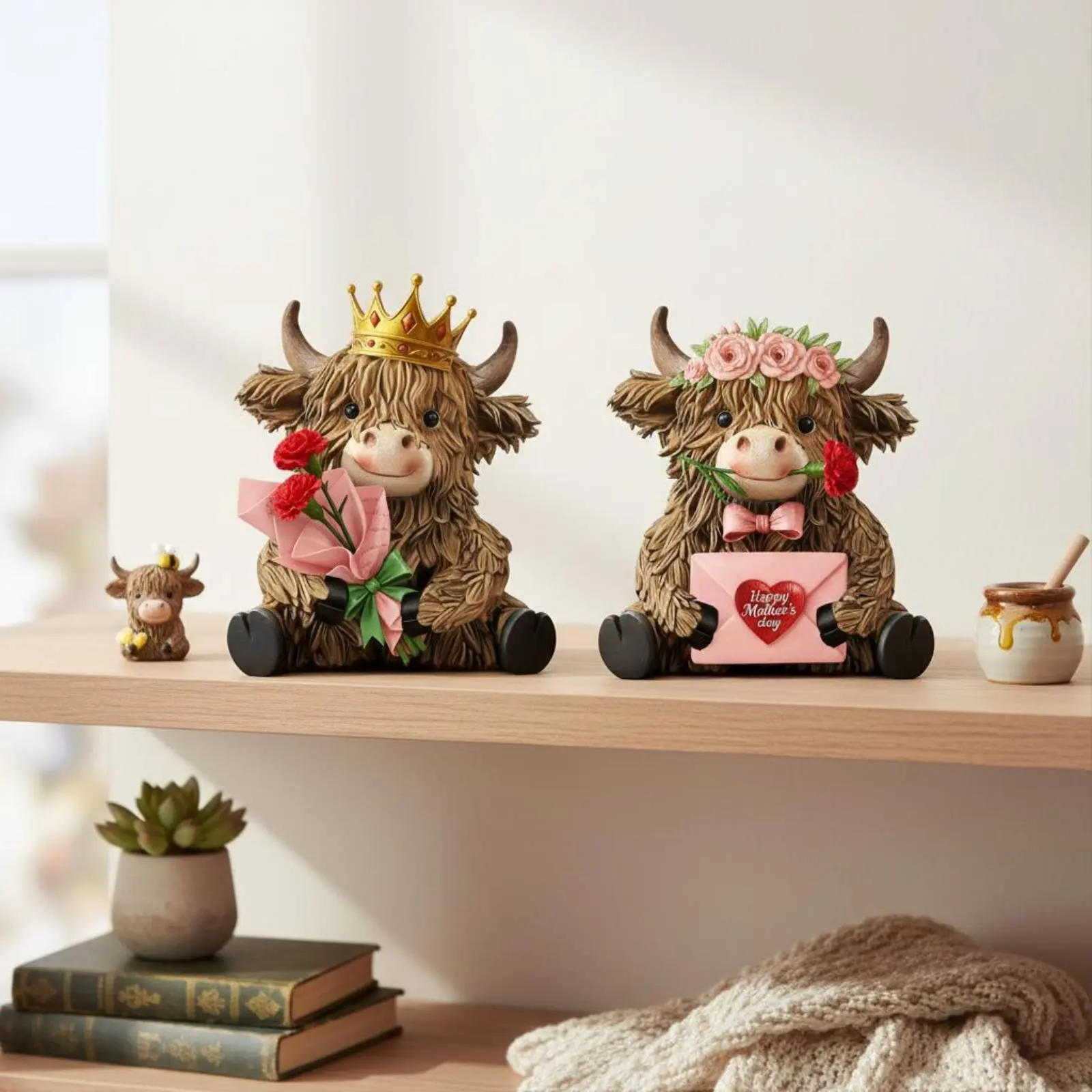 Scottish Highland Cow Statue Rustic Highland Cow Figurine Home Decor Compact Fade-Resistant for Creature Figure Collectors