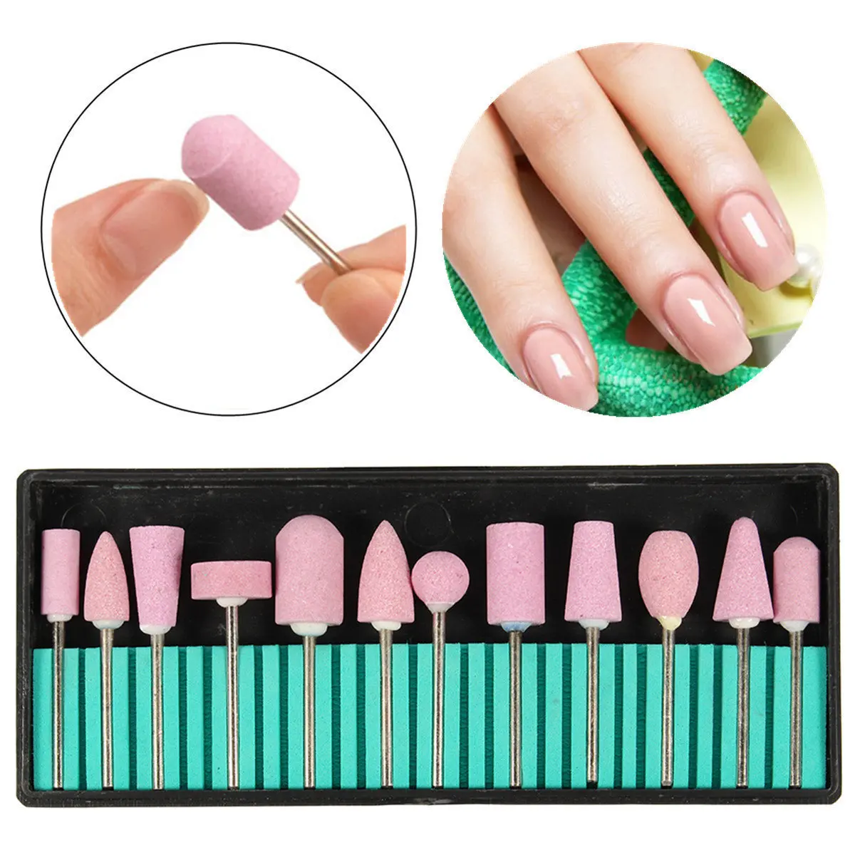 C5 12Pcs Abrasive Polishing Mounted Stone For Rotary Tools Grinding Stone Wheel Head Tools 2.35mm Shank Mini Nail Drill Bit Set