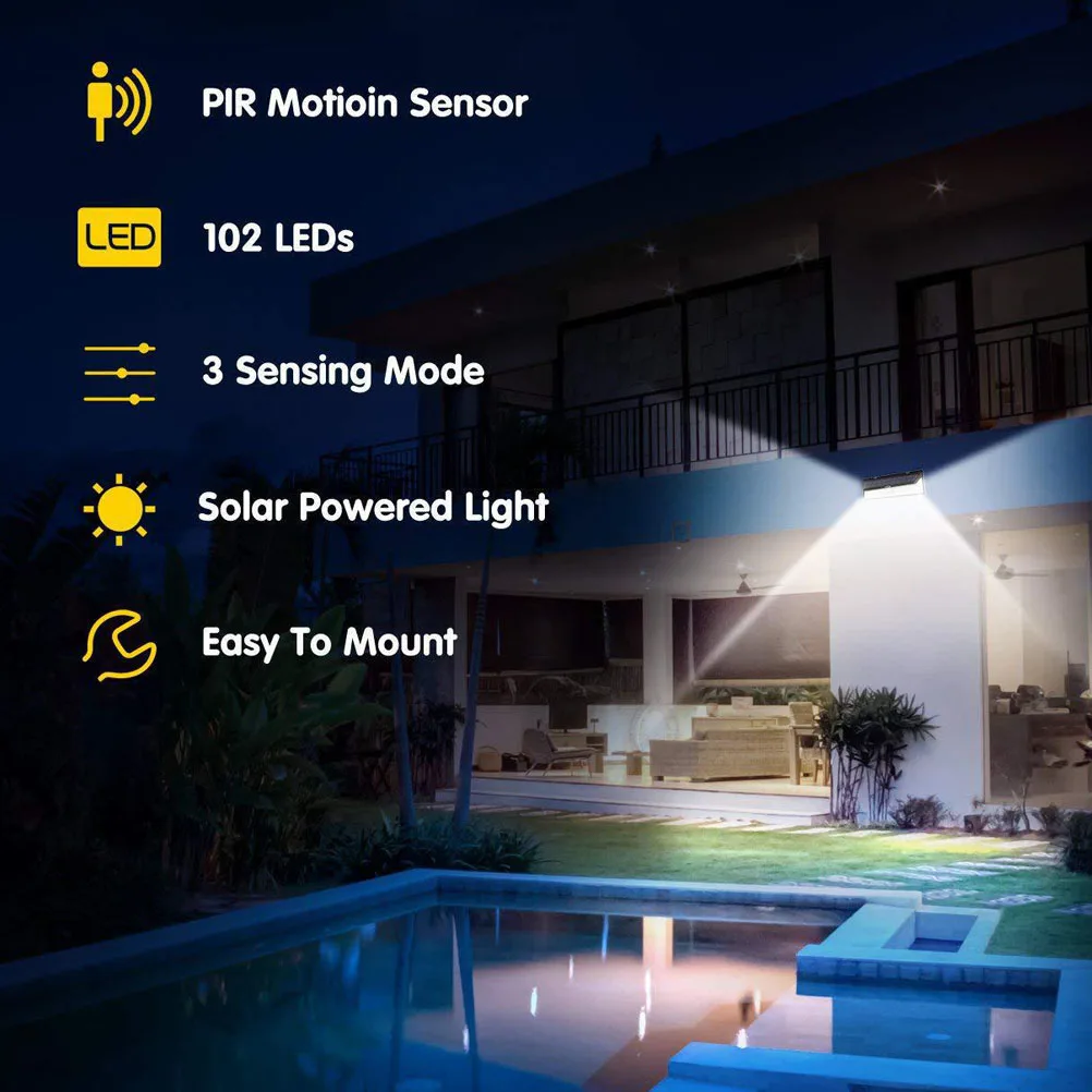 

Solar Wall Lights 118 Led Motion Sensor Solar Powered Waterproof Bright Outdoor Lamp Garden Courtyard Balcony Energy Saving Cold