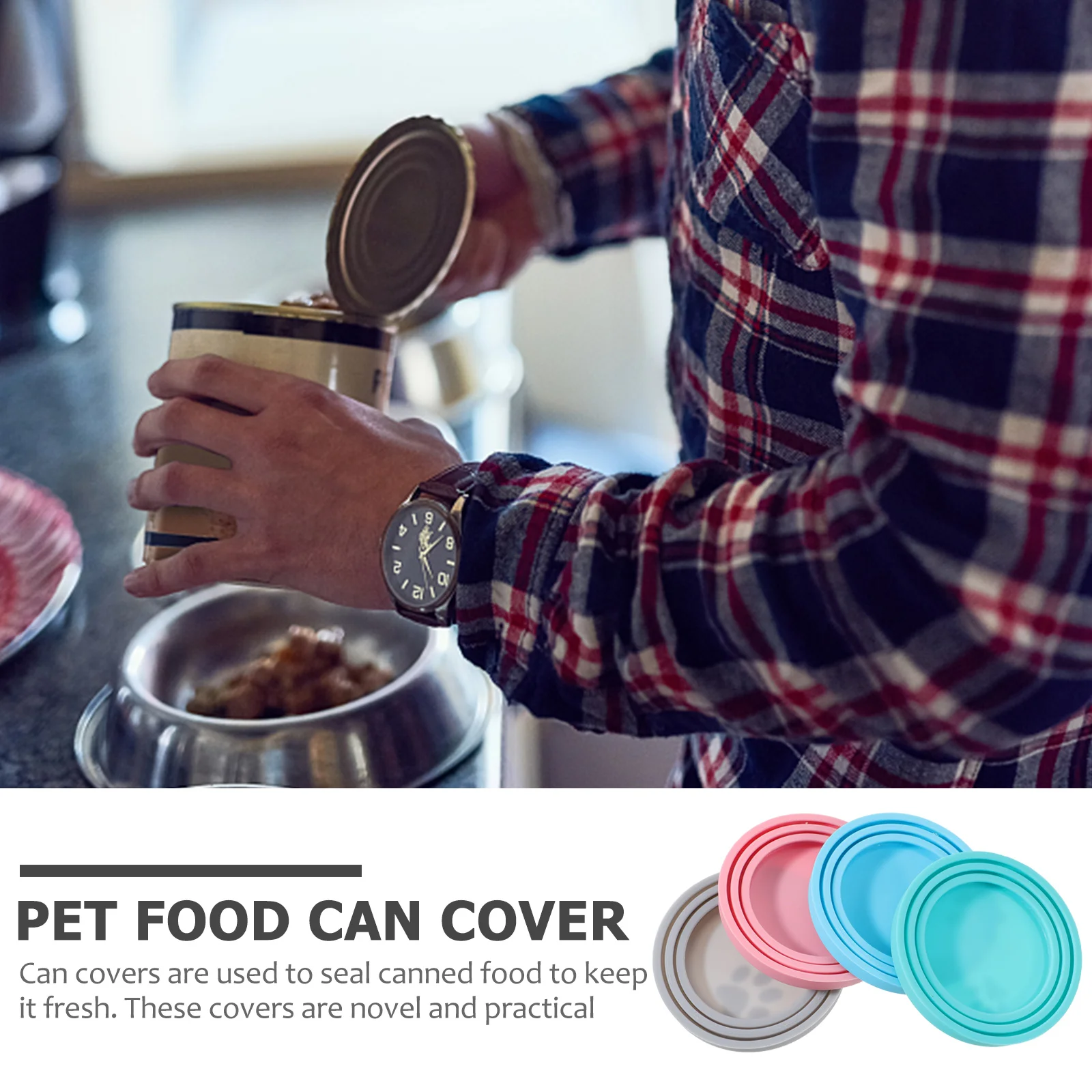 

4 Pcs Silicone Sealed Lids for Cat Dog Food Can Cover Grey Green Easy Open No Smell Long Lasting Quality