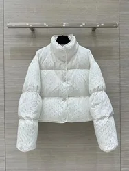 Autumn and winter new product crystal hot stamping, short stand up collar design, anti-aging white goose down filled down jacket