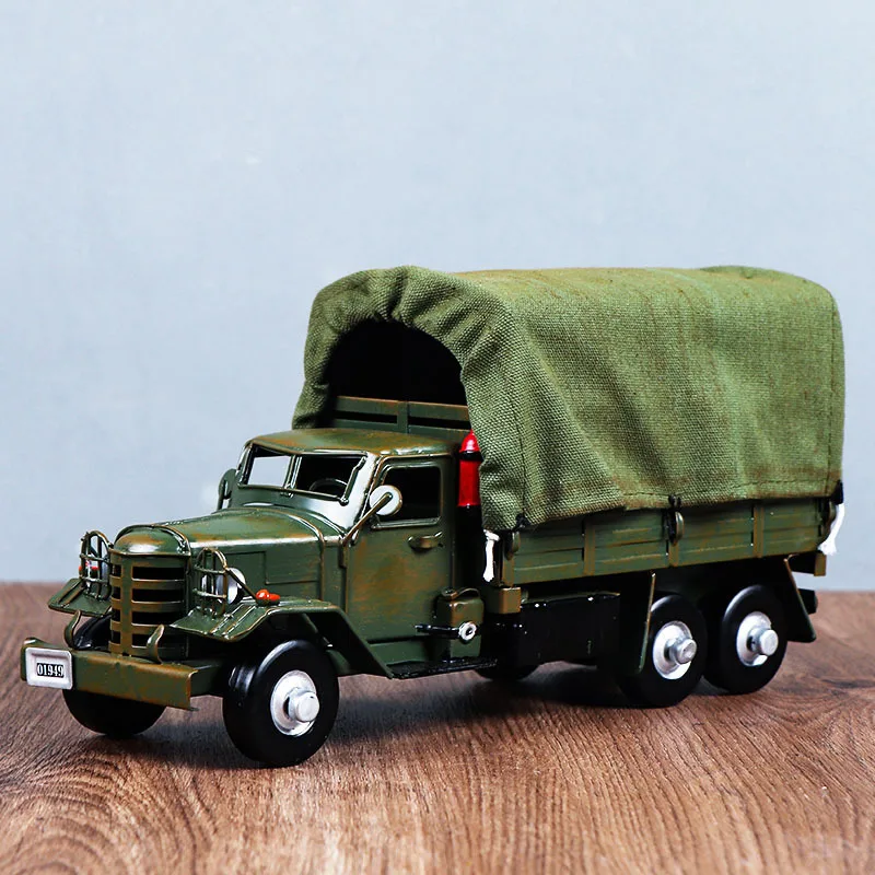 Metal Classic Military Truck Model Retro Military Truck Home Room Decor Office Desktop Furnishing Articles Xmas Birthday Gifts