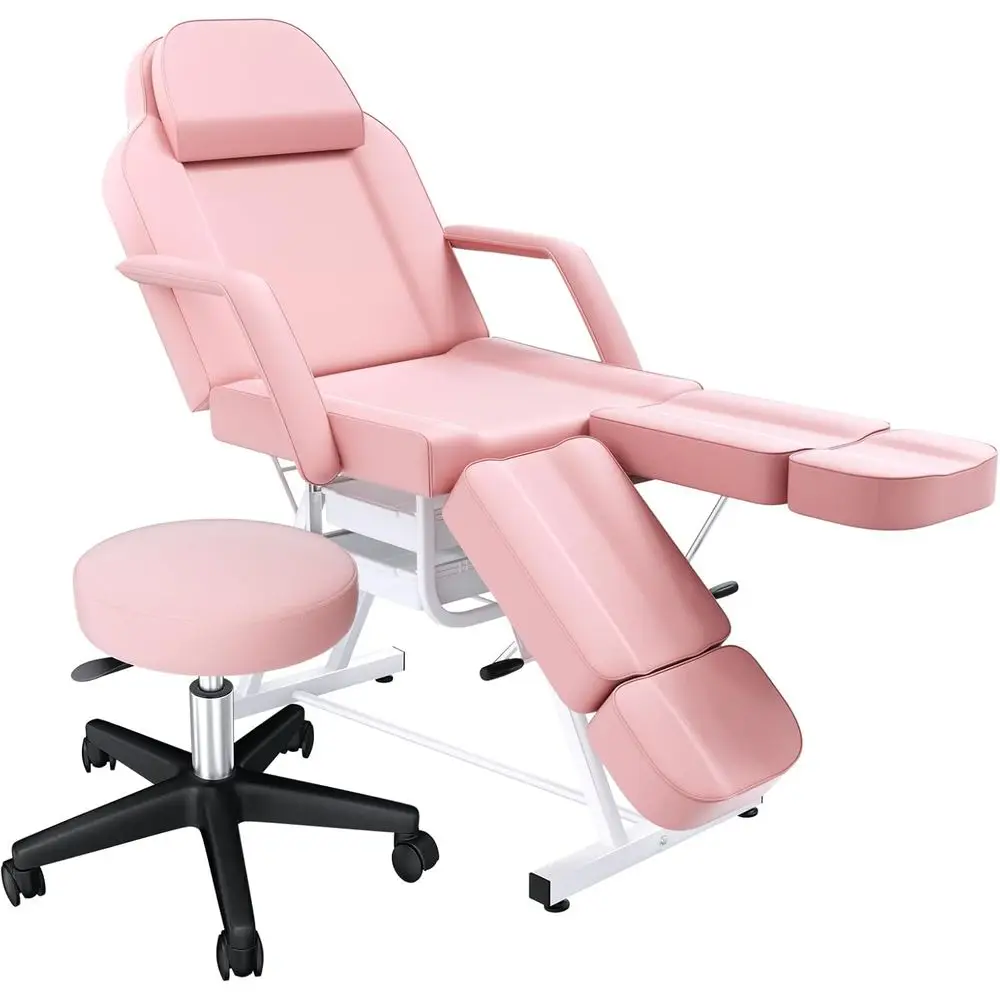 

Adjustable Tattoo Chair with Rolling Stool, Facial Bed Chairs, and Esthetician Beds with Dual Trays