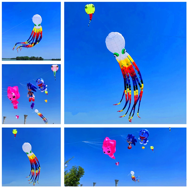 

free shipping new 13m large octopus kites for adult flying toys kite reel ripstop nylon kevlar inflatable show kite unicorn kite