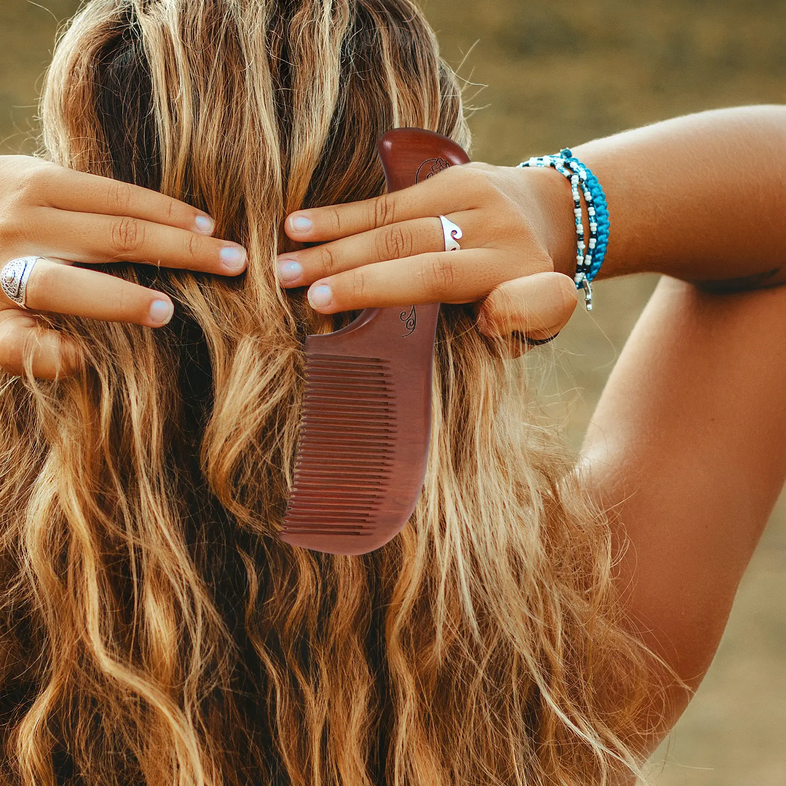 Thick Carved Sandalwood Hair Comb Anti-Static Teeth Head Massage Scalp Stimulation Hair Styling Wooden Comb for Women