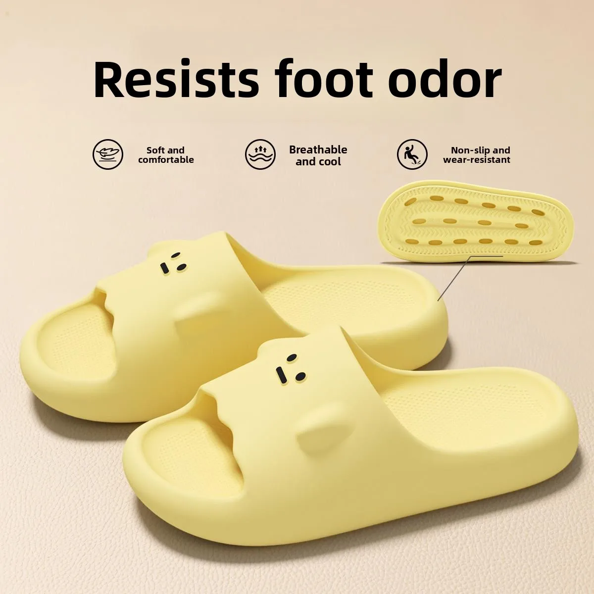 Women's Indoor Home Slip-resistant Cute Bathroom Anti-slip Odor-resistant Heeled Slippers Breathable Open-Toe EVA Bottom