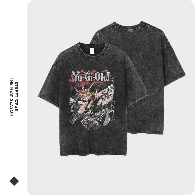 Anime Y-Yu Gi Oh T Shirts Men Retro Vintage Washed Yugi Muto