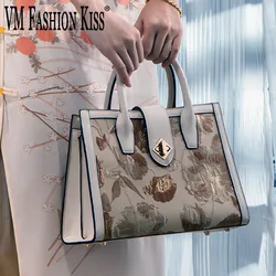 Elegant Chinese Style PU Leather Women's Handbags Shoulder Tote Bag Large Capacity Designer Portable Ladies Top Handle Bags