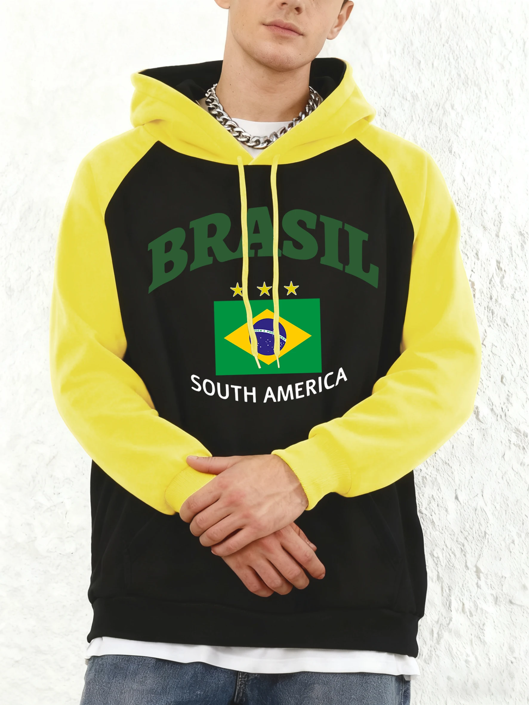 

Мужской спортивный костюм с принтом «Бразилия, Южная Америка», флисовый, с рукавами реглан, свободный, универсальный, с карманами, уличный стиль