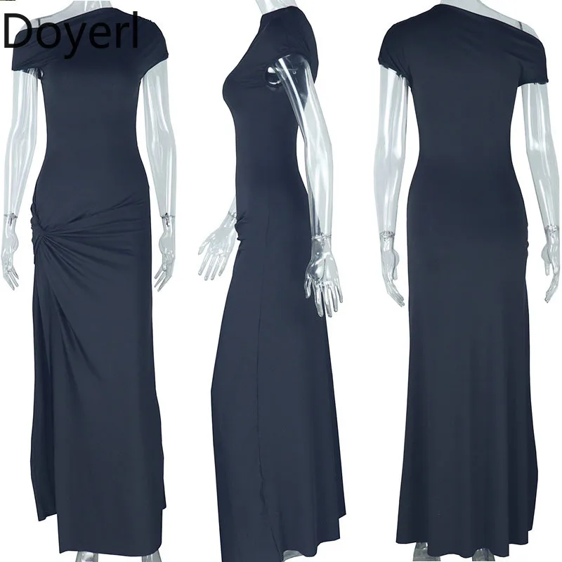 Doyerl Elegant Off Shoulder Party Dresses for Women Birthday Club Night Draped High Split A-line Prom Long Dress Robe Sexy Femme