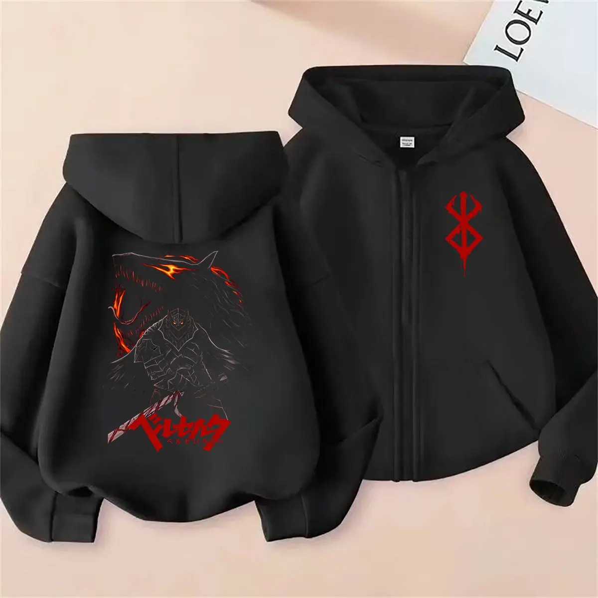 

Anime Berserk Guts Zipper Hoodie Vintage Manga Gatsu Griffith Zodd Zip Up Hoodies Men Women Fashion Casual Oversized Jacket Coat