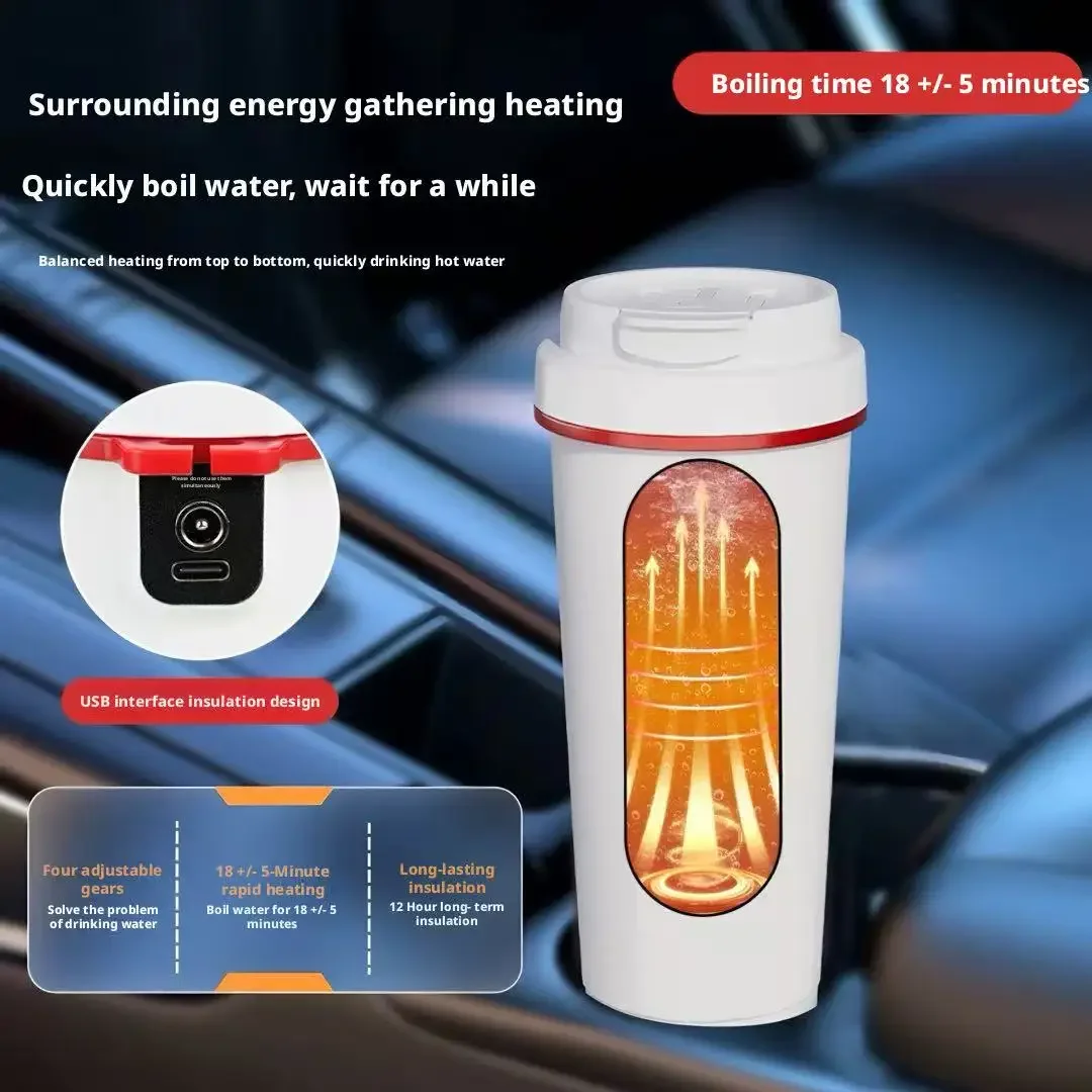 500ML Large Capacity Car-Mounted Electric Heating Cup Intelligent Thermal Insulation Water Boiler Universal Car Hot Water Maker