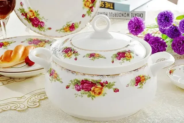 Genuine bone china platinum rose tableware set round plate and bowl accessories