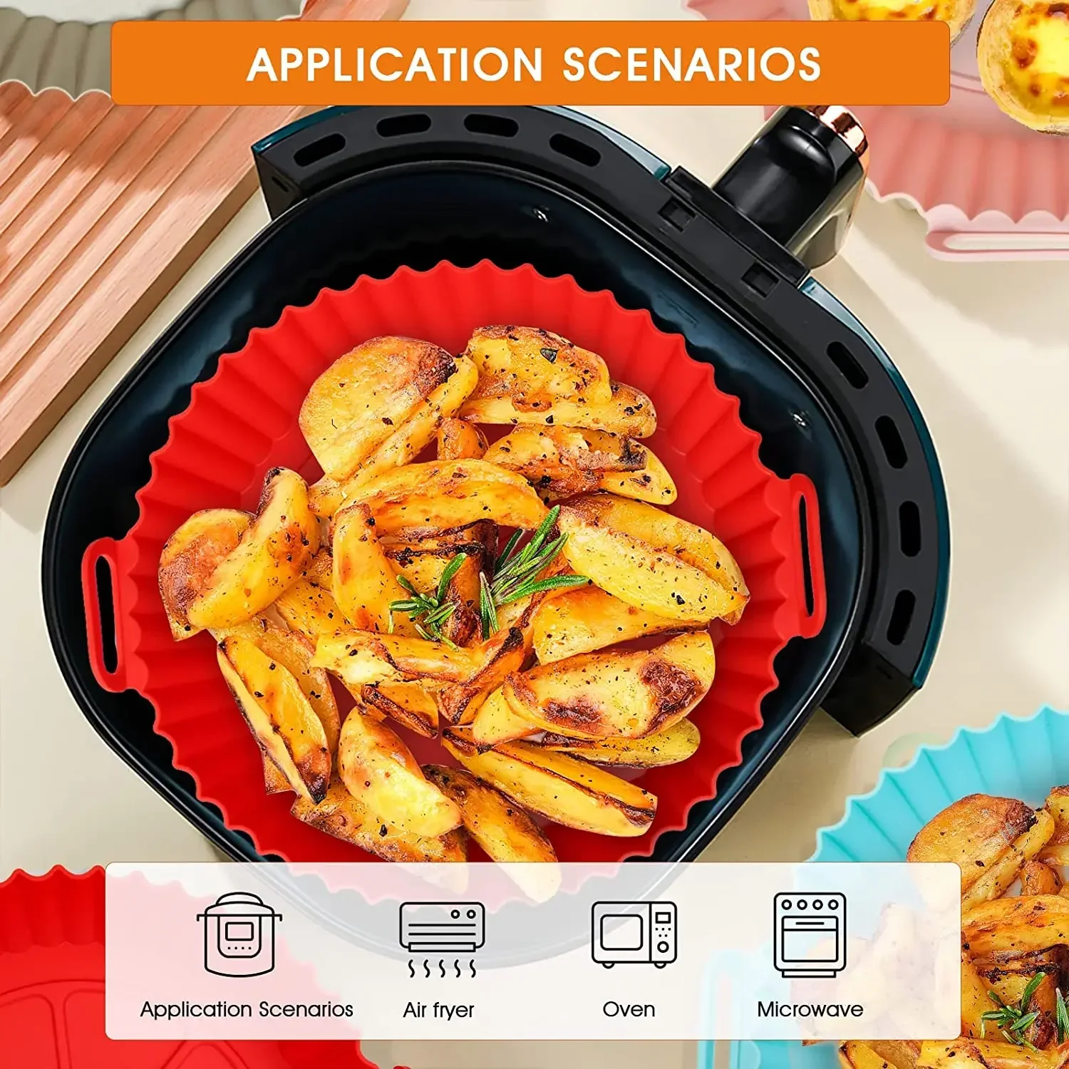 Silicone Air Fryer Silicone Liners Pot Basket Bowl Reusable Baking Tray Oven Accessories Kitchen Gadgets 7.5 Inches 6 Inches
