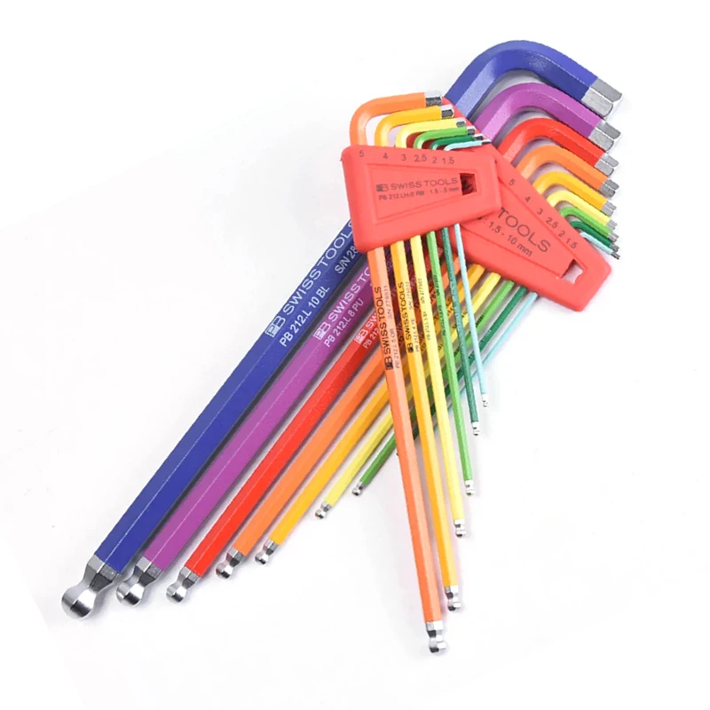 PB SWISS TOOLS L-Key Wrench Sets Premium Hex Key Allen Wrenches Rainbow Color Long Arm Ball End NO.PB 212 H-6RB