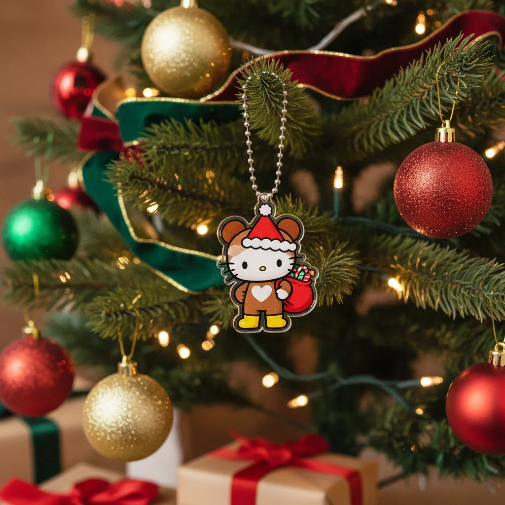 

Kawaii Hello Kitty аксессуары для рождественской елки акриловый брелок аниме мультфильм домашняя вечеринка 5 см кулон Декор сумка Шарм рождественские подарки
