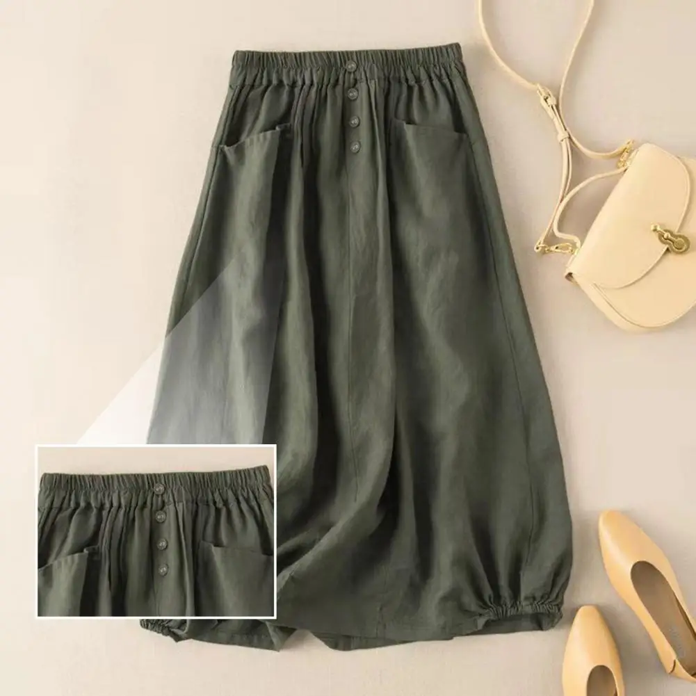 Attractive A Line Skirt  High-Waist Lightweight Retro Skirt  A-Line Pure Color Mid-Length Skirt