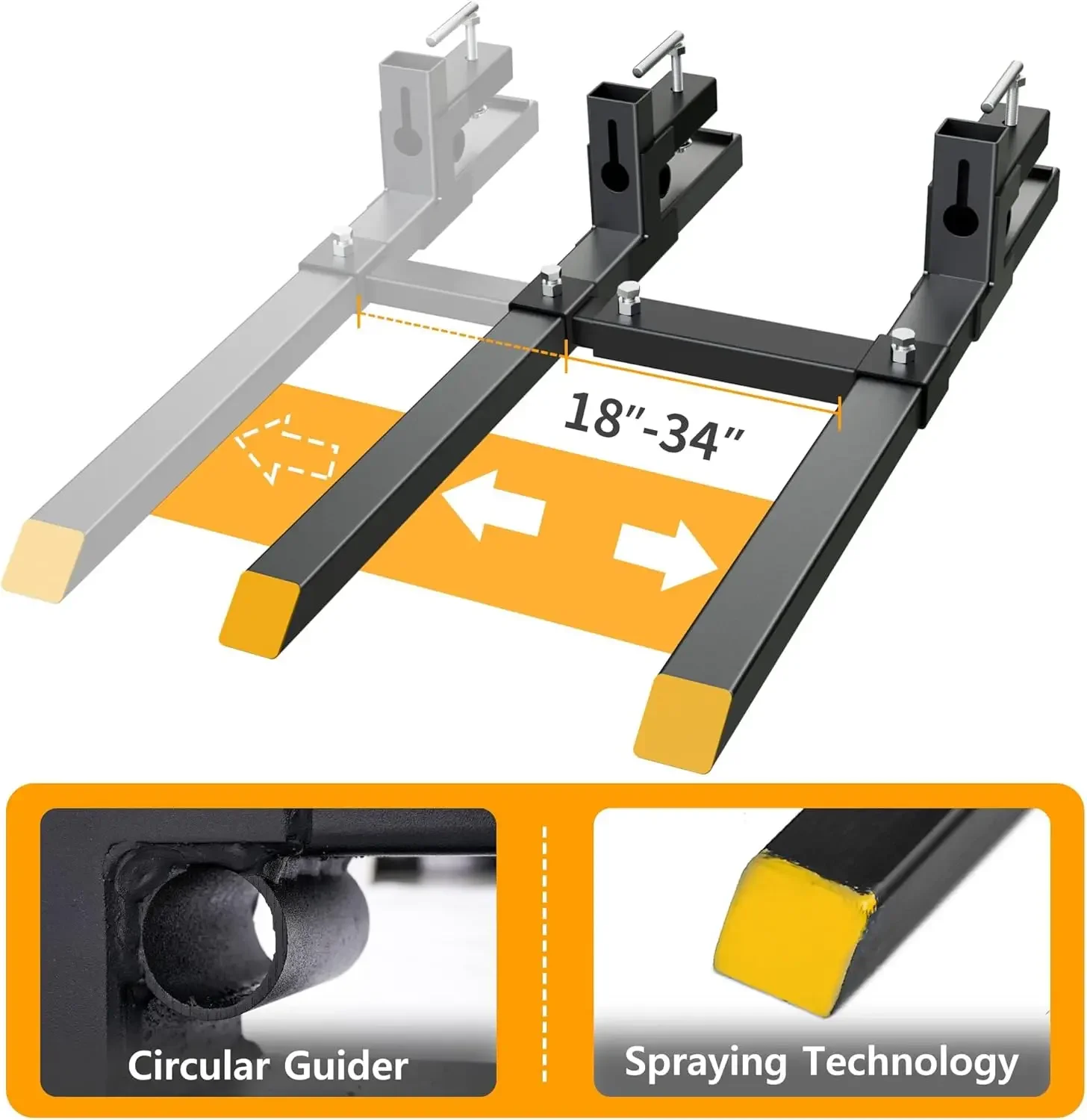 60" 4000lbs Clamp on Pallet Forks Heavy Duty Tractor Forks with Adjustable Stabilizer Bar Tractor Bucket Forks