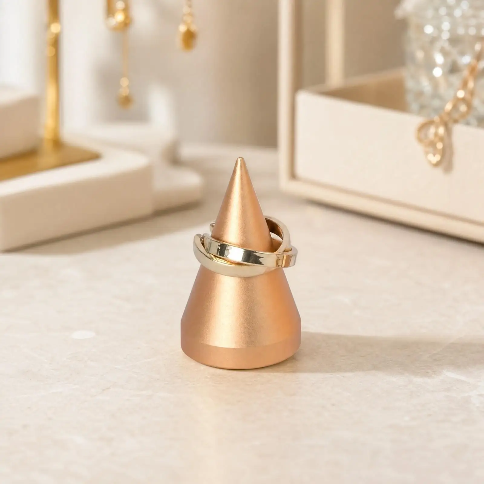 Metal Pyramid Ring Display Stand for Jewelry Accessory Showcase Table Photography Decor