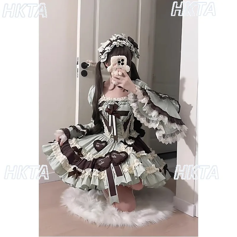 Robe courte Lolita pour filles, Jsk, gilet à manches longues, nœud en dentelle, Cosplay d'anniversaire, robes de princesse Slim, robe de bal pour femmes