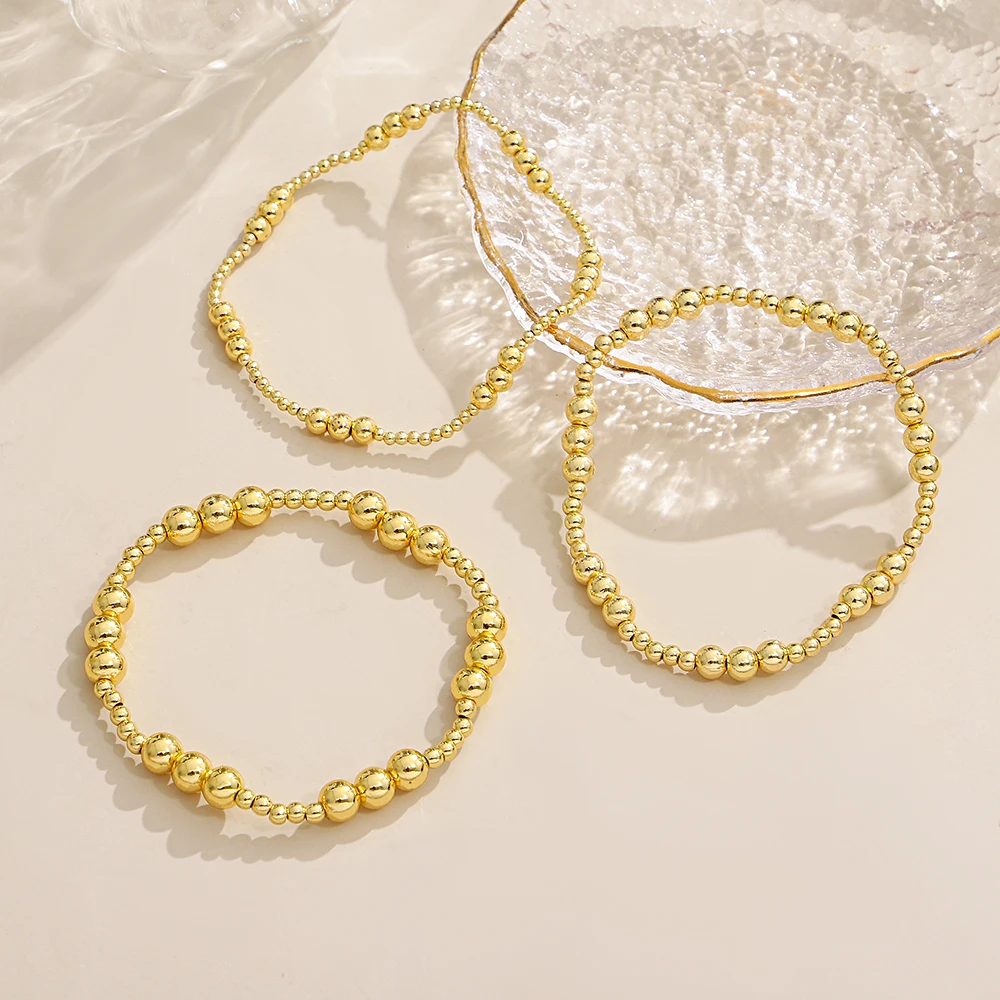 

DODOHAO Minimalist Stainless Steel Beads Chain Bracelet for Women Vintage Waterproof Stackable Gold Color Elastic Bangles Gift