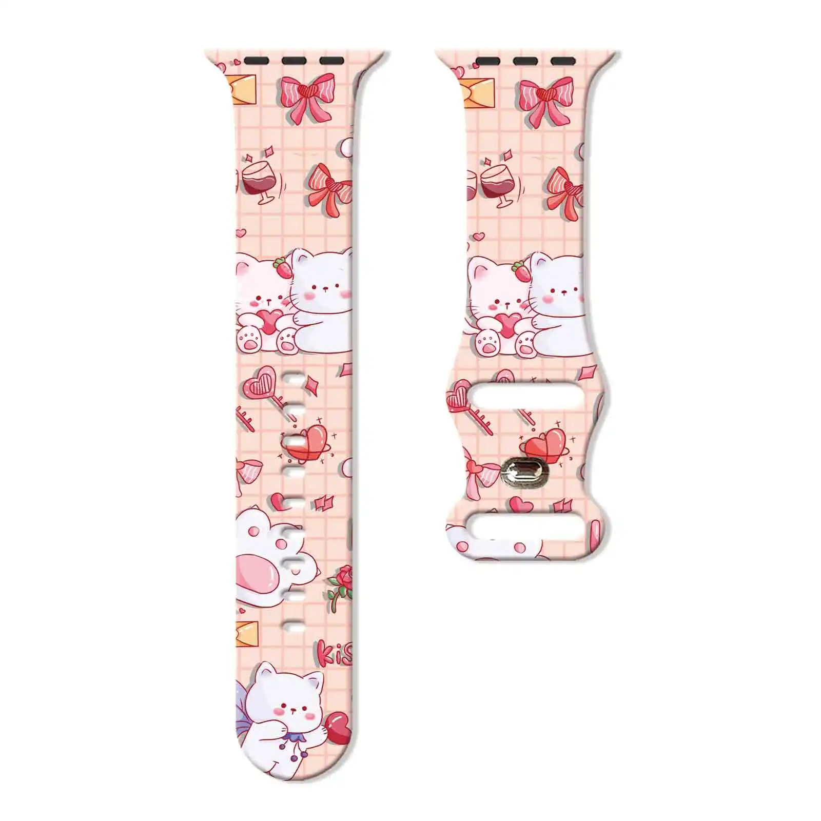 

Cute Bunny Bear Animal Series Printed Strap for Apple Watch Series 10/9/8/7/SE, Silicone Replacement Band for 45mm 44mm 42mm