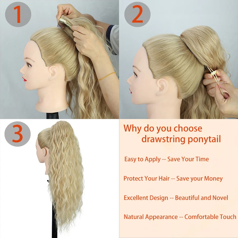 Long Clip In Ponytail Water Wave Drawstring Ponytail Natural Hair Extensions for Women Synthetic Fake Pony Tail Hair Pieces