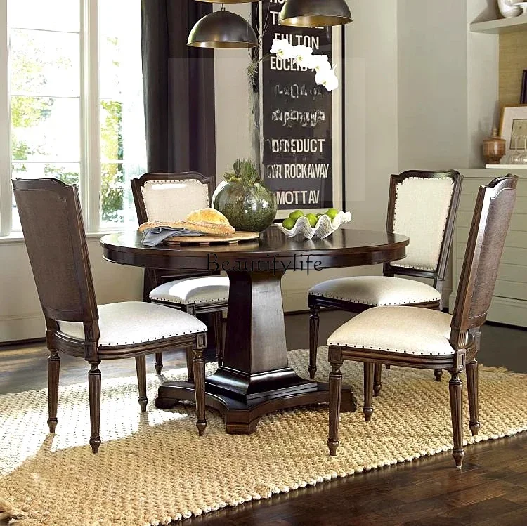 X4 Imported European luxury retro round dining table American oak