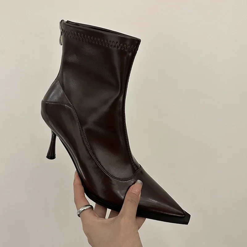 Autumn Winter Women Slim Ankle Boots Fashion Elegant Pointed Toe Shoes Thin High Heel Women\'s Morder Short Booties